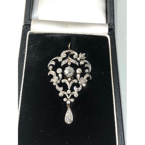 338 - Stunning  diamond pendant / brooch est 1.53ct of diamonds set in white and yellow gold central diamo... 