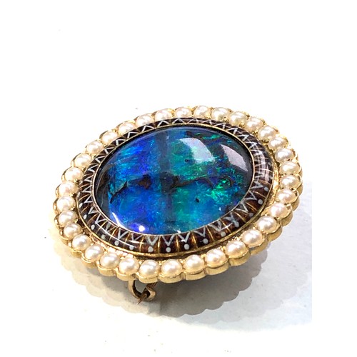 344 - Antique large black opal and seed-pearl & enamel border brooch with picture locket measures approx 2... 