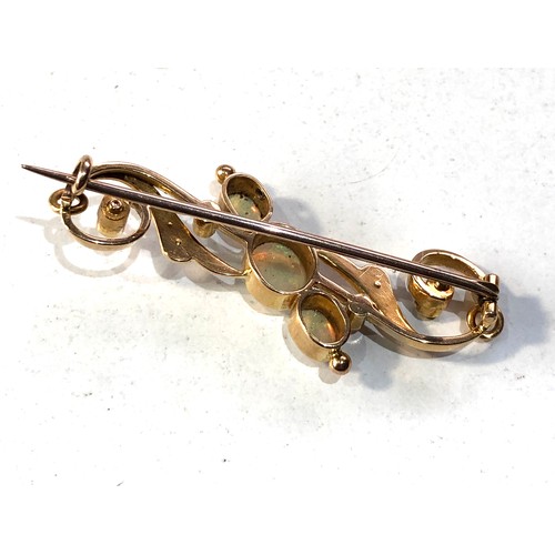 347 - Antique gold opal and seed-pearl brooch set with 3 opals largest measures approx 7mm by 6mm brooch m... 