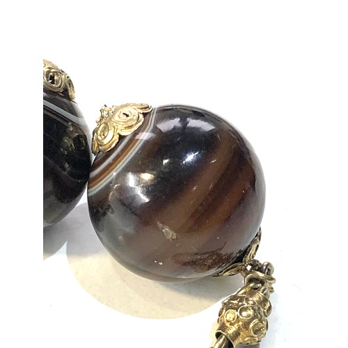 348 - Antique gold & banded agate ball earrings measures approx 3.5cm drop agate ball measures approx 15mm... 