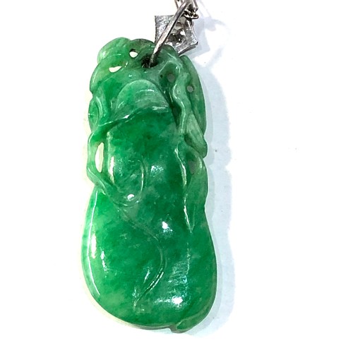 349 - Fine antique carved jade & diamond pendant with chain pendant measures approx 4.5cm drop set with .3... 