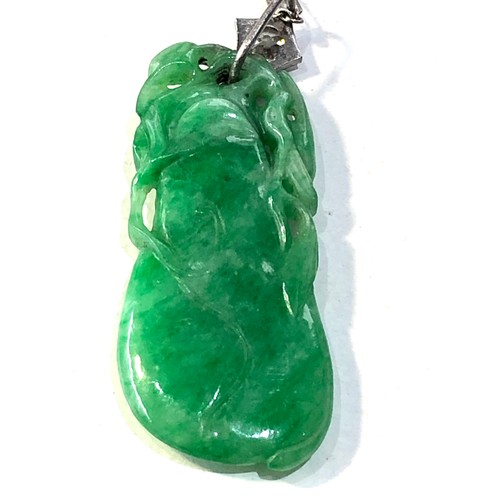 349 - Fine antique carved jade & diamond pendant with chain pendant measures approx 4.5cm drop set with .3... 