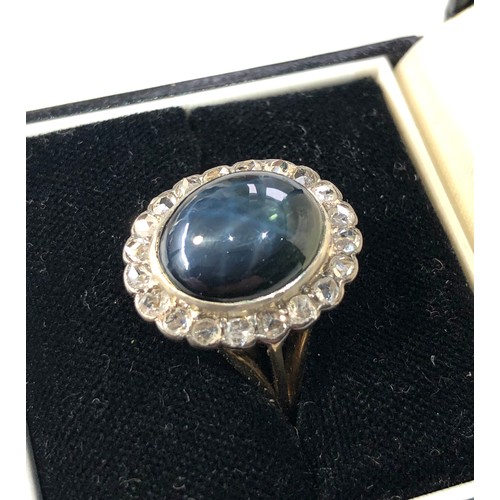 351 - Fine 18ct gold Oval Cabochon Star Sapphire & rose diamond  Ring  central sapphire 9.32ct  with old c... 