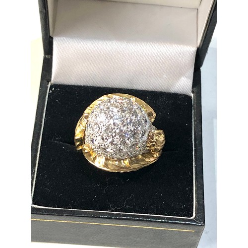 355 - Fine French 18ct gold domed diamond cluster ring 4.30ct of diamonds weight of ring 17g