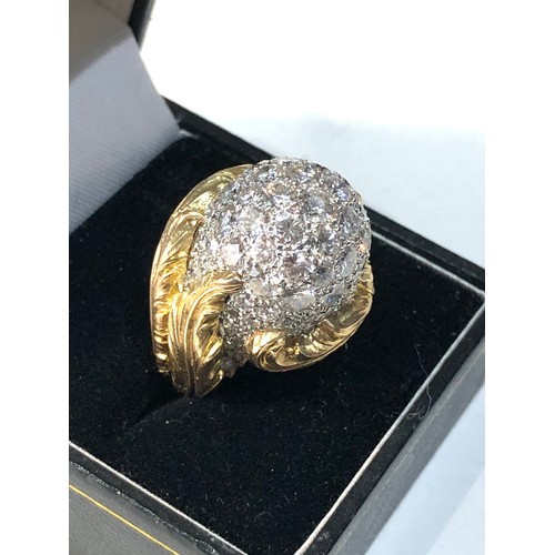 355 - Fine French 18ct gold domed diamond cluster ring 4.30ct of diamonds weight of ring 17g