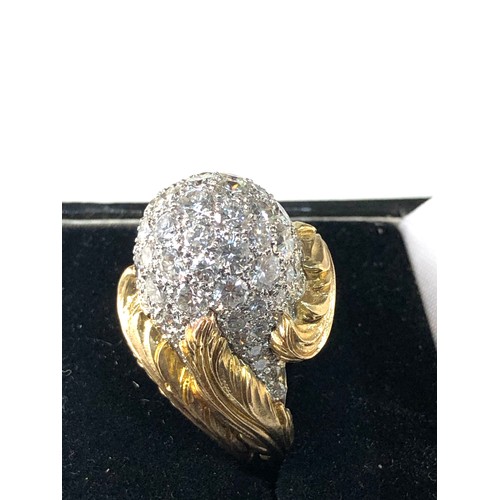 355 - Fine French 18ct gold domed diamond cluster ring 4.30ct of diamonds weight of ring 17g