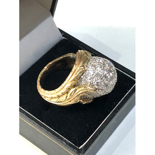 355 - Fine French 18ct gold domed diamond cluster ring 4.30ct of diamonds weight of ring 17g