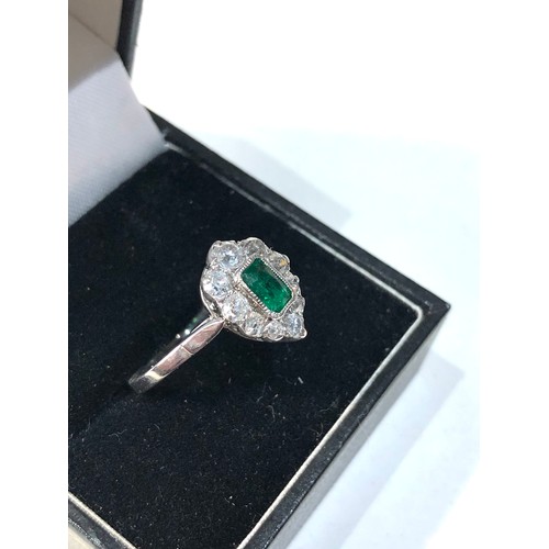 356 - Fine Platinum diamond an emerald ring central emerald 0.90ct with diamonds around 0.50ct