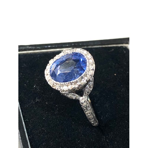 358 - Fine quality certificated cushion cut ceylon natural corundum sapphire and diamond ring central sapp... 