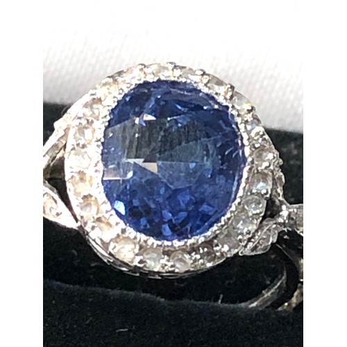 358 - Fine quality certificated cushion cut ceylon natural corundum sapphire and diamond ring central sapp... 