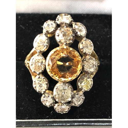 365 - Fine quality 18ct gold Diamond and topaz ring central topaz measures approx 8mm dia 2.20ct with diam... 
