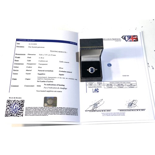 358 - Fine quality certificated cushion cut ceylon natural corundum sapphire and diamond ring central sapp... 