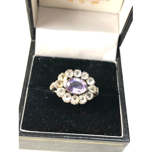 368 - Antique black dot paste and amethyst ring set in silver