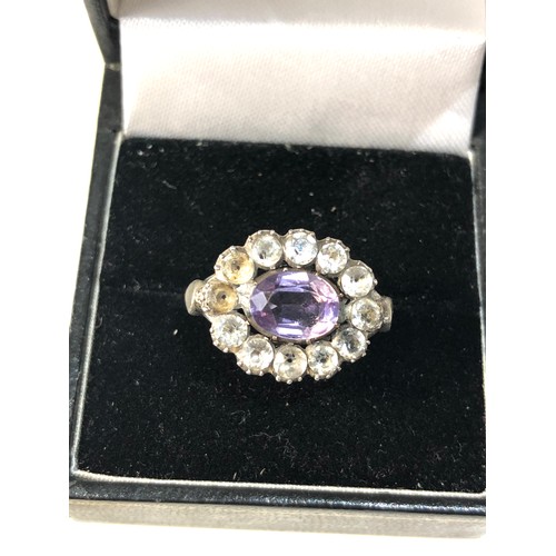 368 - Antique black dot paste and amethyst ring set in silver