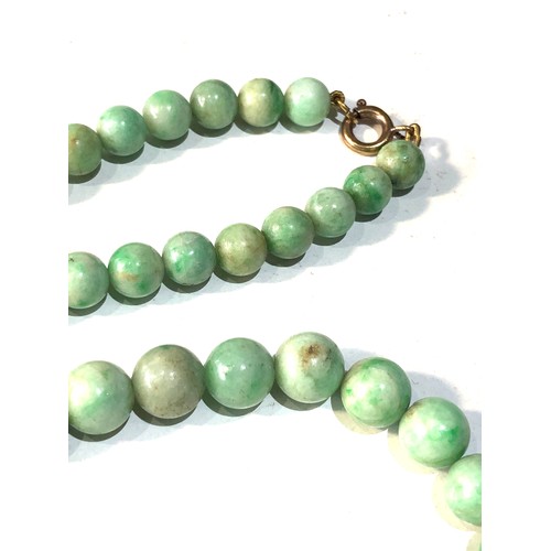 373 - Antique long jade bead necklace each bead measures approx 9mm dia measures 74cm long weight 101g gol... 