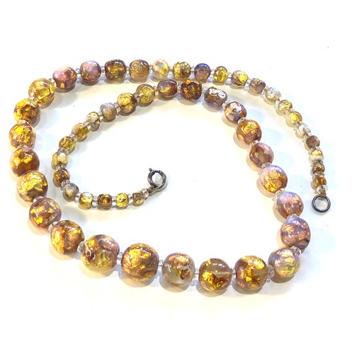 475 - Antique art deco foil glass bead necklace graduated beads largest measures approx 16mm dia 60cm long