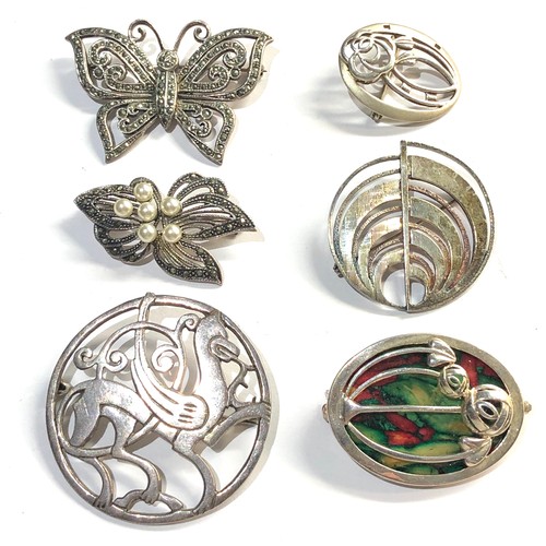 464 - 6 vintage silver brooches