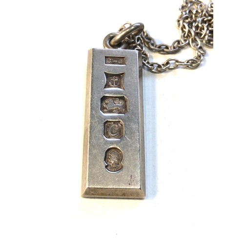 466 - Vintage silver ingot pendant on chain weight 40g