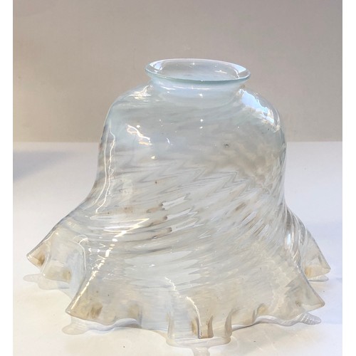 495 - Large antique vaseline glass oil lamp shade measures approx 21cm dia height 15cm in good uncleaned c... 