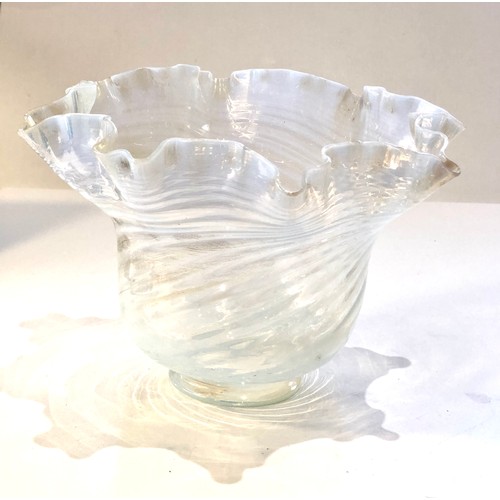 495 - Large antique vaseline glass oil lamp shade measures approx 21cm dia height 15cm in good uncleaned c... 