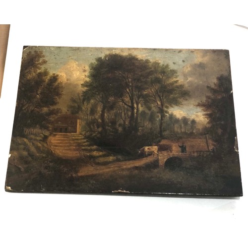 510 - Early Antique 18th / 19th century naive oil painting on panel measures approx 14ins by 10ins