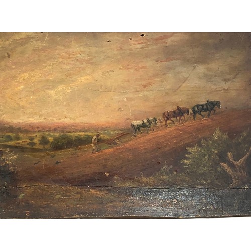 511 - Early Antique 18th / 19th century naive oil painting on panel measures approx 10ins by 7.5ins plit t... 