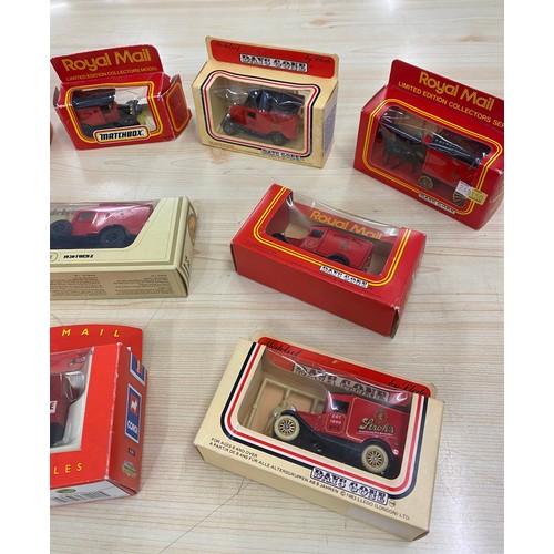 378 - Selection of 10 boxed diecast cars, Royal mail, Corgi, models of yester year, etc