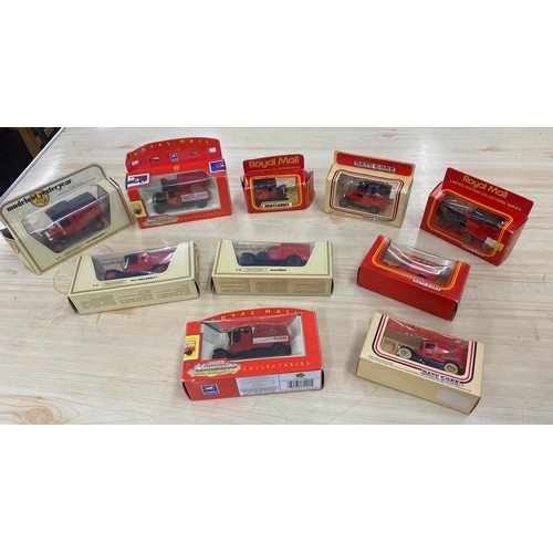 378 - Selection of 10 boxed diecast cars, Royal mail, Corgi, models of yester year, etc