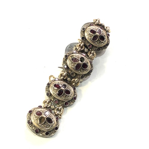 380 - Georgian silver table cut garnet bracelet gold gilt front each floral embossed panel set with garnet... 