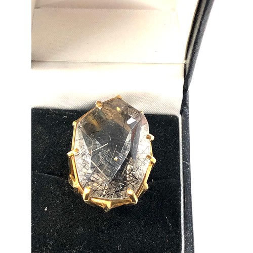 392 - Large 18ct gold designer rutilated quartz ring  weight 14.4g full 18ct gold hallmarks