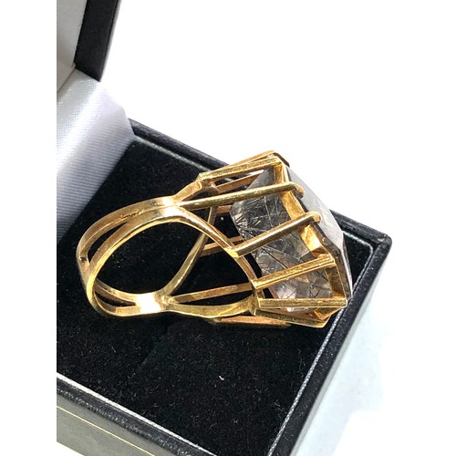 392 - Large 18ct gold designer rutilated quartz ring  weight 14.4g full 18ct gold hallmarks