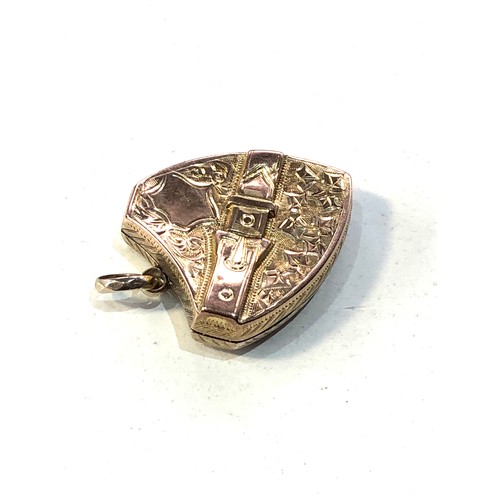 394 - Antique 9ct gold sheild and buckle locket measutres approx 2.7cm drop by 2cm wide weight 2.8g