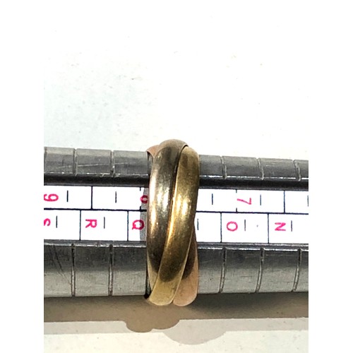 401 - 18ct gold tri colour Russian rolling wedding band 5.2g