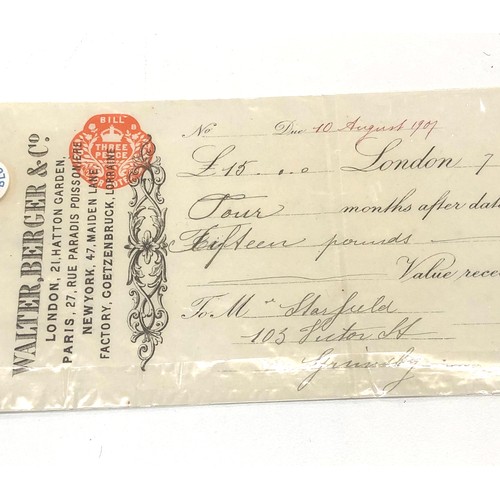 526 - 1907 Walter Burger and Co bank cheque