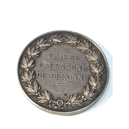 339 - Large Antique french silver crested medal coin  hallmarked argent on edge measures approx 4.6cm dia ... 