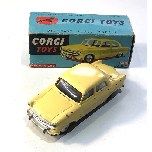 534 - Corgi Toys no.207M Standard Vanguard mechanical yellow in original blue box 1 flap missing