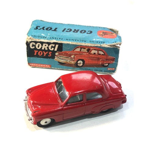 537 - Corgi 203M mechanical Vauxall Velox Saloon  in original box poor condition flaps missing car in good... 