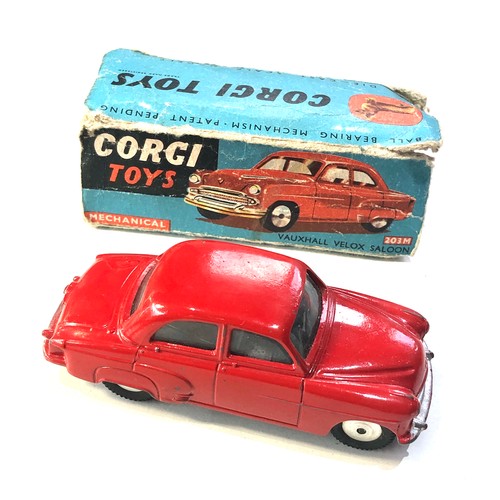 537 - Corgi 203M mechanical Vauxall Velox Saloon  in original box poor condition flaps missing car in good... 