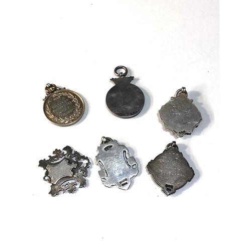 6 - 6 antique silver pocket watch chain fobs weight 70g