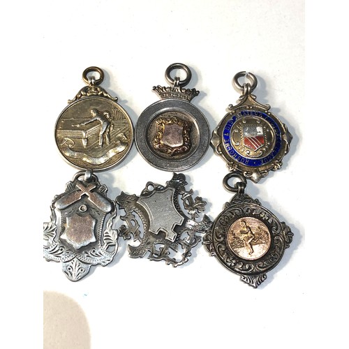 6 - 6 antique silver pocket watch chain fobs weight 70g