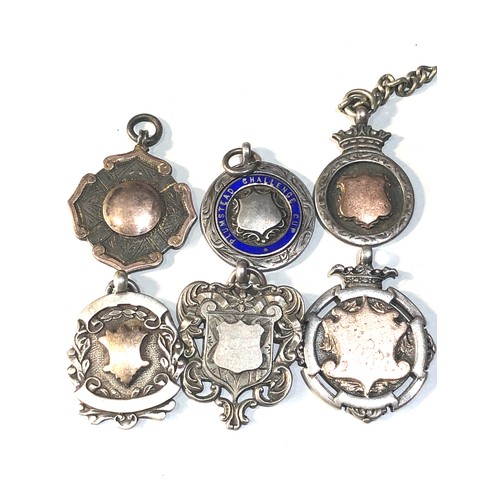 7 - 6 antique silver pocket watch chain fobs 69g