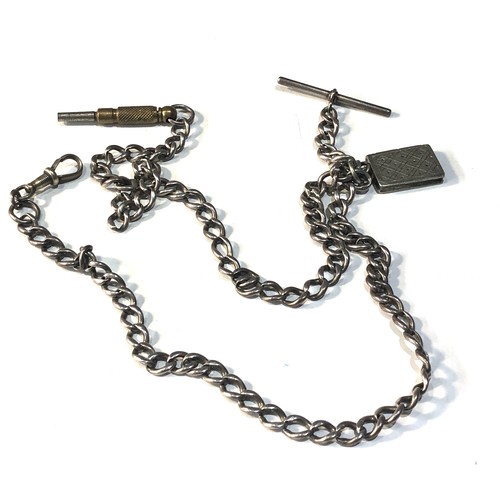 12 - Antique silver double Albert watch chain weight 45g includes book charm fob and watch key
