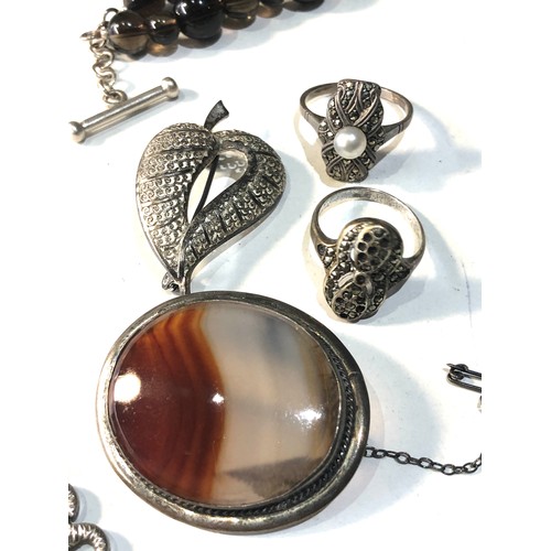 349 - Selection of vintage silver jewellery includes ladies silver wristwatch chains brooch and rings etc ... 