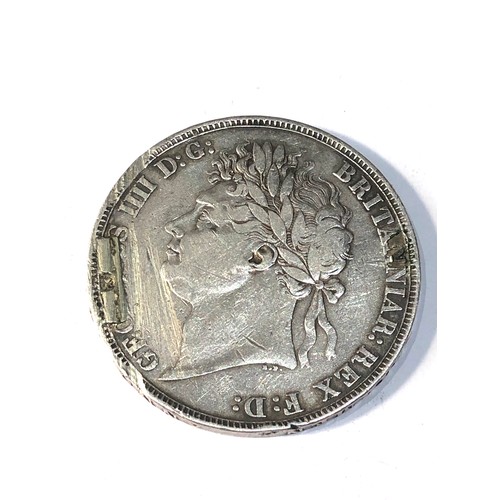 476 - George 1111 1821 silver crown  coin has been brooched