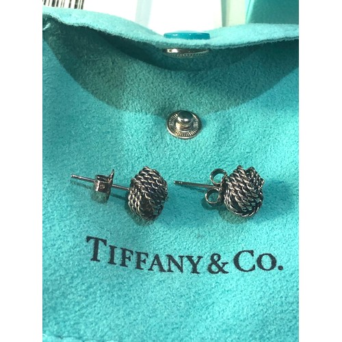 398 - Pair of Tiffany silver twist wire knot earring complete with purchase receipt box and bag