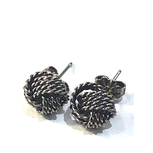 398 - Pair of Tiffany silver twist wire knot earring complete with purchase receipt box and bag