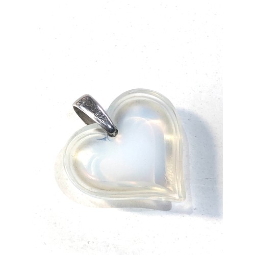 145 - Signed Lalique heart pendant measures approx 4cm drop by 3.4cm wide in good condition