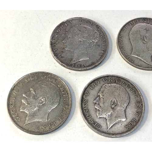 477 - 5 silver half crowns 1885 1923 1911 1909 and 1904