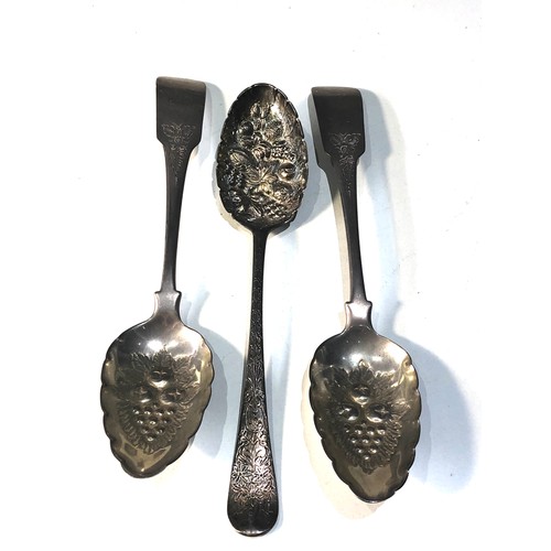 29 - Pair of antique Irish silver berry spoons and and early London silver berry spoon pair measures appr... 