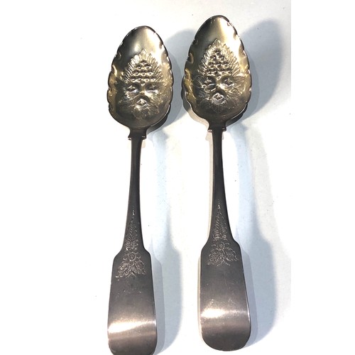 29 - Pair of antique Irish silver berry spoons and and early London silver berry spoon pair measures appr... 